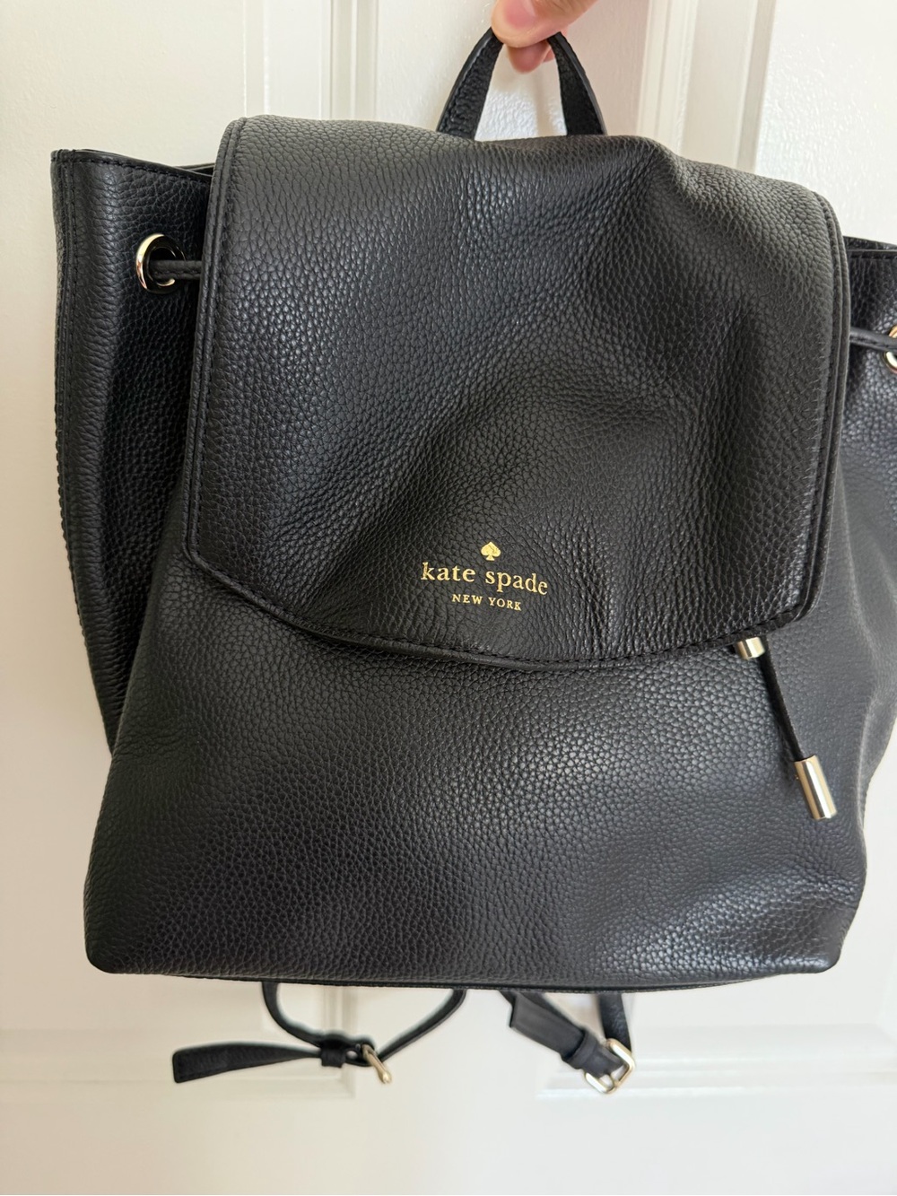 kate spade Black Pebbled Leather Drawstring Backpack